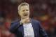 Golden State Warriors head coach Steve Kerr signals during the first half in Game 2 of the NBA basketball Western Conference Finals against the Houston Rockets, Wednesday, May 16, 2018, in Houston. (AP Photo/David J. Phillip)