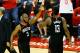 HOUSTON, TX - MAY 16: Chris Paul #3 and James Harden #13 of the Houston Rockets react in the second half against the Golden State Warriors in Game Two of the Western Conference Finals of the 2018 NBA Playoffs at Toyota Center on May 16, 2018 in Houston, Texas. (Photo by Tim Warner/Getty Images)