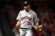 ANAHEIM, CA - MAY 16: Justin Verlander #35 of the Houston Astros reacts to throwing out Mike Trout #27 of the Los Angeles Angels of Anaheim on a grounder to end the eighth inning of a game at Angel Stadium on May 16, 2018 in Anaheim, California. (Photo by Sean M. Haffey/Getty Images)