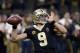 New Orleans Saints quarterback Drew Brees (9) warms up before an NFL football game against the Atlanta Falcons in New Orleans, Sunday, Dec. 24, 2017. (AP Photo/Bill Feig)