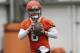 Cleveland Browns quarterback Baker Mayfield looks to throw during rookie minicamp at the NFL football team's training camp facility, Friday, May 4, 2018, in Berea, Ohio. (AP Photo/Tony Dejak)