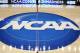 FILE - In this March 18, 2015, file photo, the NCAA logo is at center court as work continues at The Consol Energy Center in Pittsburgh, for the NCAA college basketball second and third round games. The NCAA is moving toward reforming transfer rules. There is much work to be done and any drastic changes are likely a few years away. New transfer rules will be rooted in academics, and could give higher achieving students more freedom while limiting who might be less likely to graduate if they switch schools.(AP Photo/Keith Srakocic, File)
