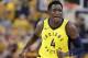 Indiana Pacers' Victor Oladipo jogs down the court during the first half of Game 6 of a first-round NBA basketball playoff series against the Cleveland Cavaliers, Friday, April 27, 2018, in Indianapolis. (AP Photo/Darron Cummings)