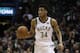 Milwaukee Bucks' Giannis Antetokounmpo dribbles during the first half of Game 3 of an NBA basketball first-round playoff series against the Boston Celtics Friday, April 20, 2018, in Milwaukee. (AP Photo/Morry Gash)