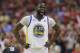 Golden State Warriors forward Draymond Green (23) reacts after he was called for a foul against Houston Rockets guard James Harden during the first half of Game 1 of the NBA basketball Western Conference Finals, Monday, May 14, 2018, in Houston. (AP Photo/David J. Phillip)