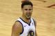 Golden State Warriors guard Klay Thompson reacts after a 3-pointer in the second half of Game 1 of the NBA Western Conference basketball Finals against the Houston Rockets, Monday, May 14, 2018, in Houston. (AP Photo/Eric Christian Smith)