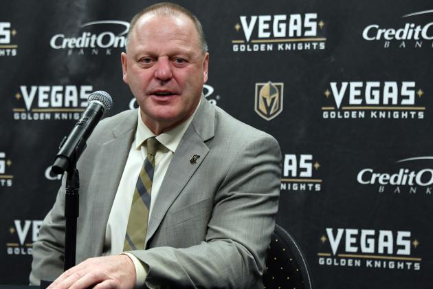 LAS VEGAS, NV - JANUARY 02:  Head coach Gerard Gallant of the Vegas Golden Knights speaks during a postgame news conference after the team defeated the Nashville Predators 3-0 at T-Mobile Arena on January 2, 2018 in Las Vegas, Nevada.  (Photo by Ethan Miller/Getty Images)