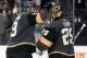 Vegas Golden Knights defenseman Brayden McNabb, left, celebrates with goaltender Marc-Andre Fleury after the team's 4-2 win against the Winnipeg Jets during Game 3 of the NHL hockey playoffs Western Conference finals Wednesday, May 16, 2018, in Las Vegas. (AP Photo/John Locher)