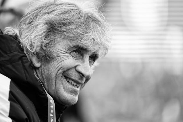 LANGFANG, CHINA - MARCH 17: (EDITORS NOTE: IMAGE CONVERTED TO BLACK AND WHITE)  Manuel Pellegrini of Hebei China Fortune looks on piror to the 2018 Chinese Super League match between Hebei China Fortune and Shandong Luneng Taishan on March 17, 2018 in Langfang, China.  (Photo by XIN LI/Getty Images)