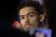 Trae Young, center, from Oklahoma, listens to a question during the interview segment at the NBA draft basketball combine Friday, May 18, 2018, in Chicago. (AP Photo/Charles Rex Arbogast)