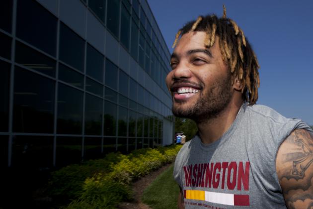 Washignton Redskin's second-round pick Derrius Guice, walks back to the locker room at the conclusion of the NFL football team's rookie minicamp at Redskins Park in Ashburn, Va., Friday, May 11, 2018. (AP Photo/Manuel Balce Ceneta)