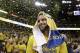 Golden State Warriors guard Stephen Curry smiles after Game 3 of the NBA basketball Western Conference Finals against the Houston Rockets in Oakland, Calif., Sunday, May 20, 2018. (AP Photo/Marcio Jose Sanchez)