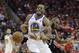 Golden State Warriors forward Andre Iguodala (9) is fouled by Houston Rockets guard Chris Paul (3) during the second half of Game 1 of the NBA basketball Western Conference Finals, Monday, May 14, 2018, in Houston. (AP Photo/David J. Phillip)