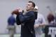 Former Cleveland Browns quarterback Johnny Manziel during drills at his alma mater during Texas A&M's football Pro Day in College Station, Texas, Tuesday, March 27, 2018. (AP Photo/Michael Wyke)