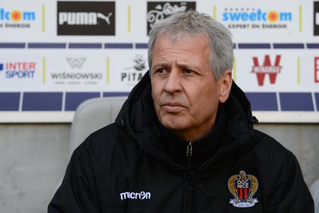 Nice's Swiss head coach Lucien Favre looks on during the French L1 football match between Bordeaux (FCGB) and Nice (OGCN) on February 25, 2018, at the Matmut Atlantique stadium in Bordeaux, southwestern France. / AFP PHOTO / NICOLAS TUCAT        (Photo credit should read NICOLAS TUCAT/AFP/Getty Images)