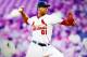 St. Louis Cardinals relief pitcher Alex Reyes throws during the sixth inning of a baseball game against the New York Mets, Tuesday, Aug. 23, 2016, in St. Louis. This image was made with in-camera multi-exposure. (AP Photo/Billy Hurst)