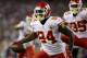 Kansas City Chiefs Demetrius Harris #84 scores a touchdown against the New England Patriots during an NFL football game, Thursday, Sept. 7, 2017, in Foxborough, Mass. (AP Photo/Gregory Payan)