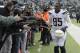 Los Angeles Chargers tight end Antonio Gates (85) greets fans before an NFL football game against the New York Jets Sunday, Dec. 24, 2017, in East Rutherford, N.J. (AP Photo/Bill Kostroun)