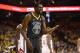 OAKLAND, CA - MAY 22: Kevin Durant #35 of the Golden State Warriors reacts to a play against the Houston Rockets during Game Four of the Western Conference Finals of the 2018 NBA Playoffs at ORACLE Arena on May 22, 2018 in Oakland, California. NOTE TO USER: User expressly acknowledges and agrees that, by downloading and or using this photograph, User is consenting to the terms and conditions of the Getty Images License Agreement. (Photo by Ezra Shaw/Getty Images)