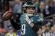 Philadelphia Eagles quarterback Nick Foles throws during the first half of the NFL Super Bowl 52 football game against the New England Patriots Sunday, Feb. 4, 2018, in Minneapolis. (AP Photo/Matt Slocum)