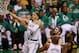 BOSTON, MA - MAY 23: Jayson Tatum #0 of the Boston Celtics drives to the basket in the first half against the Cleveland Cavaliers during Game Five of the 2018 NBA Eastern Conference Finals at TD Garden on May 23, 2018 in Boston, Massachusetts. NOTE TO USER: User expressly acknowledges and agrees that, by downloading and or using this photograph, User is consenting to the terms and conditions of the Getty Images License Agreement. (Photo by Adam Glanzman/Getty Images)