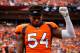 DENVER, CO - OCTOBER 1: Inside linebacker Brandon Marshall #54 of the Denver Broncos stands and holds a fist in the air during the national anthem before a game against the Oakland Raiders at Sports Authority Field at Mile High on October 1, 2017 in Denver, Colorado. (Photo by Justin Edmonds/Getty Images)