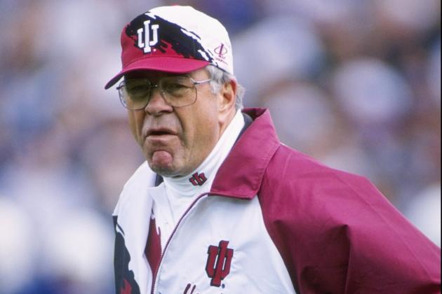 28 Oct 1995:  Coach Bill Mallory of the Indiana Hoosiers watches his players during a game against the Penn State Nittany Lions at Beaver Stadium in University Park, Pennsylvania.  Penn State won the game 45-21. Mandatory Credit: Ken White  /Allsport