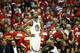 HOUSTON, TX - MAY 24: Kevin Durant #35 of the Golden State Warriors reacts late in the fourth quarter of Game Five of the Western Conference Finals of the 2018 NBA Playoffs against the Houston Rockets at Toyota Center on May 24, 2018 in Houston, Texas. NOTE TO USER: User expressly acknowledges and agrees that, by downloading and or using this photograph, User is consenting to the terms and conditions of the Getty Images License Agreement. (Photo by Ronald Martinez/Getty Images)