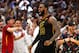 CLEVELAND, OH - MAY 25: LeBron James of the Cleveland Cavaliers reacts after a basket in the fourth quarter against the Boston Celtics during Game Six of the 2018 NBA Eastern Conference Finals at Quicken Loans Arena on May 25, 2018 in Cleveland, Ohio. NOTE TO USER: User expressly acknowledges and agrees that, by downloading and or using this photograph, User is consenting to the terms and conditions of the Getty Images License Agreement. (Photo by Gregory Shamus/Getty Images)