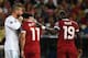 Liverpool's Egyptian forward Mohamed Salah (C) reacts as he leaves the pitch after an injury while Liverpool's Senegalese midfielder Sadio Mane (R) and Real Madrid's Spanish defender Sergio Ramos (L) comforts him during the UEFA Champions League final football match between Liverpool and Real Madrid at the Olympic Stadium in Kiev, Ukraine, on May 26, 2018. (Photo by FRANCK FIFE / AFP) (Photo credit should read FRANCK FIFE/AFP/Getty Images)