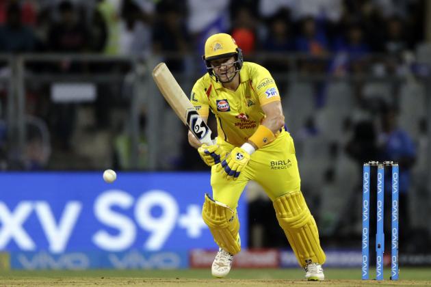 Chennai Super Kings player Shane Watson bats against Mumbai Indians during VIVO IPL cricket T20 match in Mumbai, India, Saturday, April 7, 2018. (AP Photo/Rajanish Kakade)