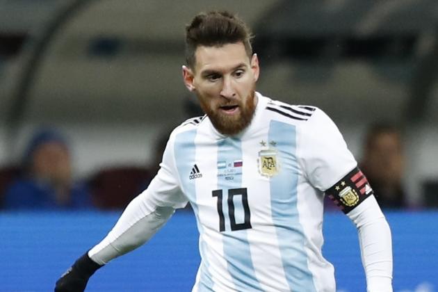 FILE - In this Saturday, Nov. 11, 2017 filer Argentina's Lionel Messi controls the ball during the international friendly soccer match between Russia and Argentina at the Luzhniki stadium in Moscow. (AP Photo/Pavel Golovkin, File)
