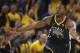Golden State Warriors' Andre Iguodala celebrates a score against the San Antonio Spurs in the second half in Game 2 of a first-round NBA basketball playoff series Monday, April 16, 2018, in Oakland, Calif. (AP Photo/Ben Margot)