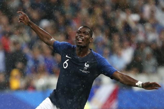 France's Paul Pogba reacts during his friendly soccer match against Ireland at the Stade de France stadium, in Saint Denis, north of Paris, France, Monday, May, 28, 2018. (AP Photo/Thibault Camus)