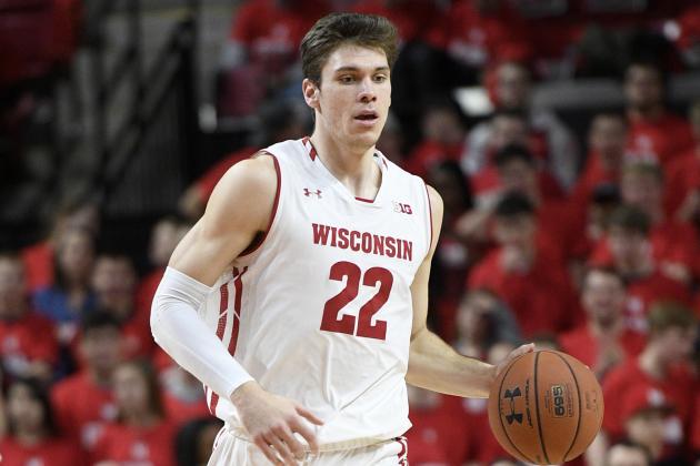 Wisconsin forward Ethan Happ (22) dribbles during the first half of an NCAA basketball game against Maryland, Sunday, Feb. 4, 2018, in College Park, Md. (AP Photo/Nick Wass)