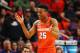 DETROIT, MI - MARCH 16: Tyus Battle #25 of the Syracuse Orange reacts during the second half against the TCU Horned Frogs in the first round of the 2018 NCAA Men's Basketball Tournament at Little Caesars Arena on March 16, 2018 in Detroit, Michigan. (Photo by Gregory Shamus/Getty Images)