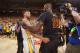 OAKLAND, CA - JUNE 12: Stephen Curry #30 of the Golden State Warriors and LeBron James #23 of the Cleveland Cavaliers talk after Game Five of the 2017 NBA Finals on June 12, 2017 at Oracle Arena in Oakland, California. NOTE TO USER: User expressly acknowledges and agrees that, by downloading and or using this photograph, user is consenting to the terms and conditions of Getty Images License Agreement. Mandatory Copyright Notice: Copyright 2017 NBAE (Photo by Nathaniel S. Butler/NBAE via Getty Images)