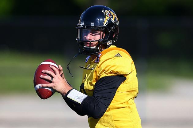 HAMILTON, ON - MAY 28:  Johnny Manziel #2 of the Hamilton Tiger-Cats takes part in a preseason practice session at Ron Joyce Stadium on May 28, 2018 in Hamilton, Canada.  (Photo by Vaughn Ridley/Getty Images)
