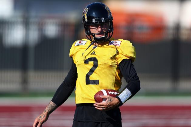 HAMILTON, ON - MAY 28:  Johnny Manziel #2 of the Hamilton Tiger-Cats takes part in a preseason practice session at Ron Joyce Stadium on May 28, 2018 in Hamilton, Canada.  (Photo by Vaughn Ridley/Getty Images)