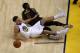 OAKLAND, CA - MAY 31: Klay Thompson #11 of the Golden State Warriors reacts after being fouled by JR Smith #5 of the Cleveland Cavaliers in Game 1 of the 2018 NBA Finals at ORACLE Arena on May 31, 2018 in Oakland, California. NOTE TO USER: User expressly acknowledges and agrees that, by downloading and or using this photograph, User is consenting to the terms and conditions of the Getty Images License Agreement. (Photo by Ezra Shaw/Getty Images)