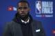 Cleveland Cavaliers forward LeBron James speaks at a news conference after Game 2 of basketball's NBA Finals between the Golden State Warriors and the Cavaliers in Oakland, Calif., Sunday, June 3, 2018. The Warriors won 122-103. (AP Photo/Ben Margot)