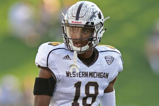 Western Michigan defensive back Sam Beal looks to the sideline in the second quarter of an NCAA college football game against Akron on Saturday, Oct. 15, 2016, in Akron, Ohio. Western Michigan won 41-0. (AP Photo/David Dermer)
