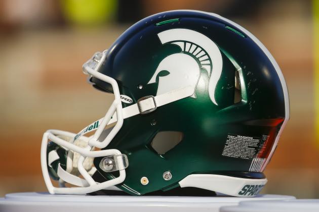 CHAMPAIGN, IL - NOVEMBER 05: A Michigan State Spartans helmet is seen during the game against the Illinois Fighting Illini at Memorial Stadium on November 5, 2016 in Champaign, Illinois. (Photo by Michael Hickey/Getty Images)