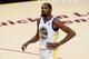 CLEVELAND, OH - JUNE 06: Kevin Durant #35 of the Golden State Warriors reacts against the Cleveland Cavaliers in the first half during Game Three of the 2018 NBA Finals at Quicken Loans Arena on June 6, 2018 in Cleveland, Ohio. NOTE TO USER: User expressly acknowledges and agrees that, by downloading and or using this photograph, User is consenting to the terms and conditions of the Getty Images License Agreement. (Photo by Jason Miller/Getty Images)