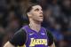 Los Angeles Lakers guard Lonzo Ball seen during the first half of an NBA basketball game against the Detroit Pistons, Monday, March 26, 2018, in Detroit. (AP Photo/Carlos Osorio)