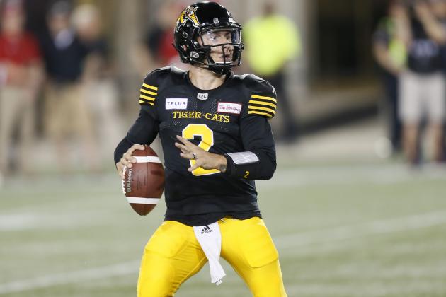 HAMILTON, ON - JUNE 1: Johnny Manziel #2 of the Hamilton Tiger-Cats looks to pass against the Toronto Argonauts during a pre-season game at Tim Hortons Field on June 1, 2018 in Hamilton, Ontario, Canada.  Toronto defeated Hamilton 36-18. (Photo by John E. Sokolowski/Getty Images)