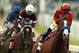 Justify (1), with jockey Mike Smith up, leads the pack as it approaches the first turn during the 150th running of the Belmont Stakes horse race, Saturday, June 9, 2018, in Elmont, N.Y. (AP Photo/Andres Kudacki)