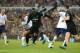 MANCHESTER, ENGLAND - JUNE 10: Usain Bolt, Myles Stephenson and Wes Brown compete for possession during Soccer Aid for Unicef 2018 at Old Trafford on June 10, 2018 in Manchester, England. (Photo by Dave J Hogan/Getty Images)