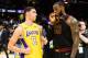 CLEVELAND, OH - DECEMBER 14: Lonzo Ball #2 of the Los Angeles Lakers listens to LeBron James #23 of the Cleveland Cavaliers after the game at Quicken Loans Arena on December 14, 2017 in Cleveland, Ohio. The Cavaliers defeated the Lakers 121-112. NOTE TO USER: User expressly acknowledges and agrees that, by downloading and or using this photograph, User is consenting to the terms and conditions of the Getty Images License Agreement. (Photo by Jason Miller/Getty Images)