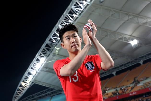 DAEGU, South Korea - MAY 28: Son Heong-Min of South Korea celebrates after the international friendly match between South Korea and Honduras at Daegu World Cup Stadium on May 28, 2018 in Daegu, South Korea. (Photo by Chung Sung-Jun/Getty Images)